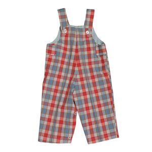 Vintage Sears Perma-Prest Plaid Baby Overalls Red/Blue Sz 9m